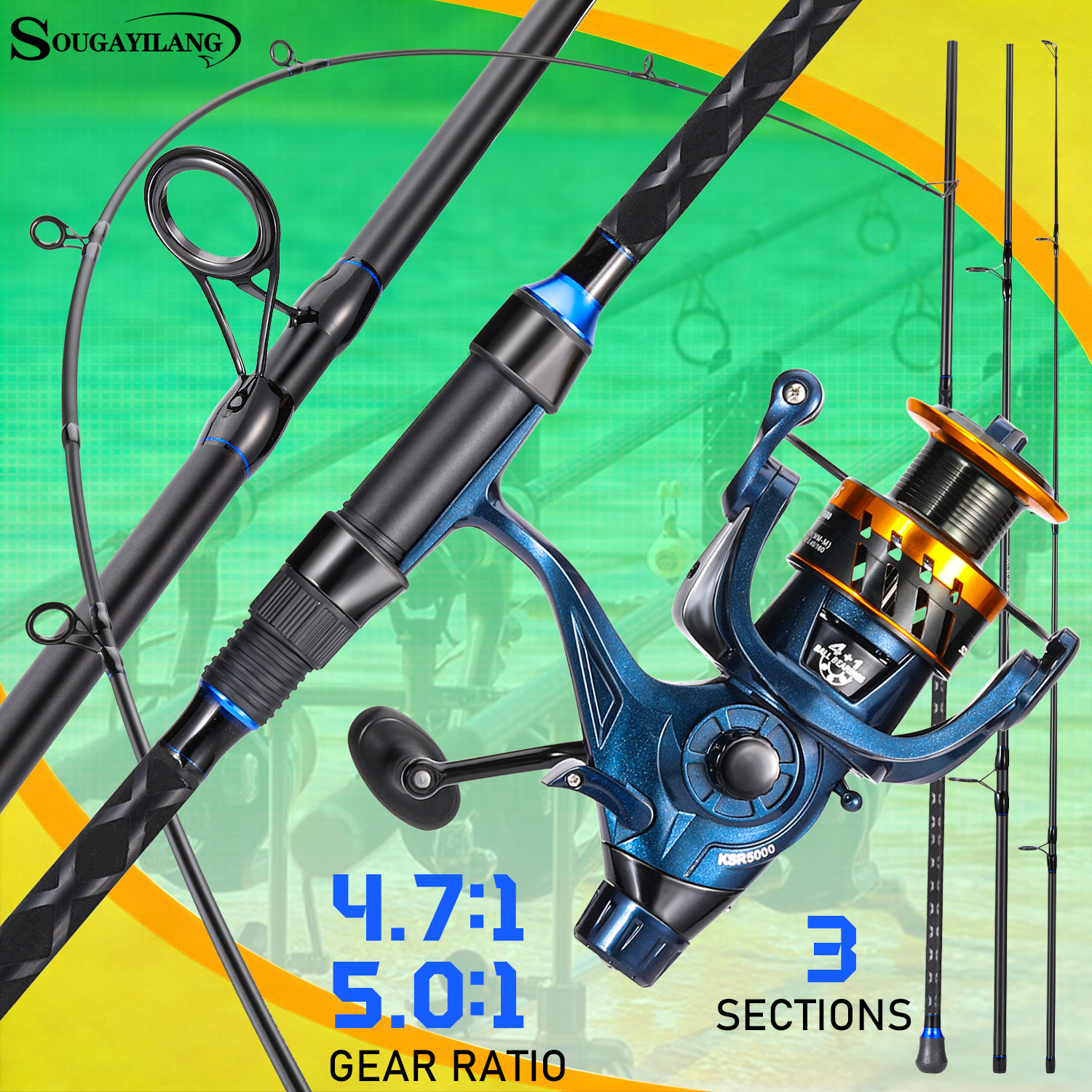 Conventional Reel - Sougayilang 3 Sections Surf Fishing Rod