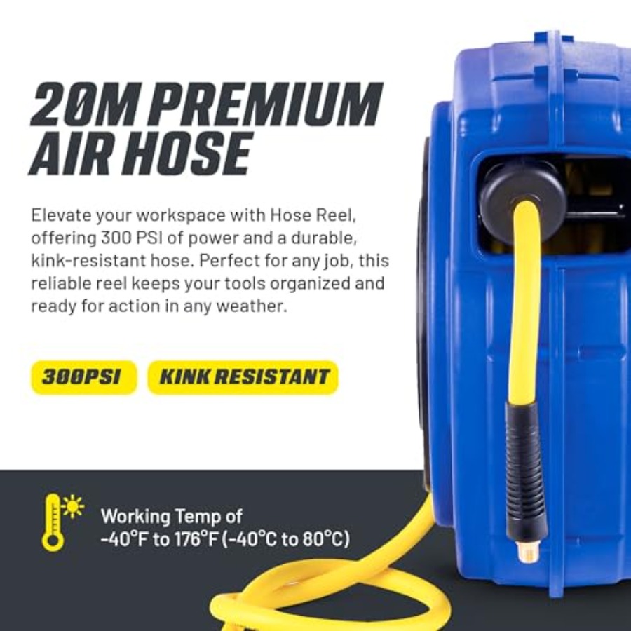 Retractable Air Hose Reel 3/8  - Reel Handle のレビューと価格