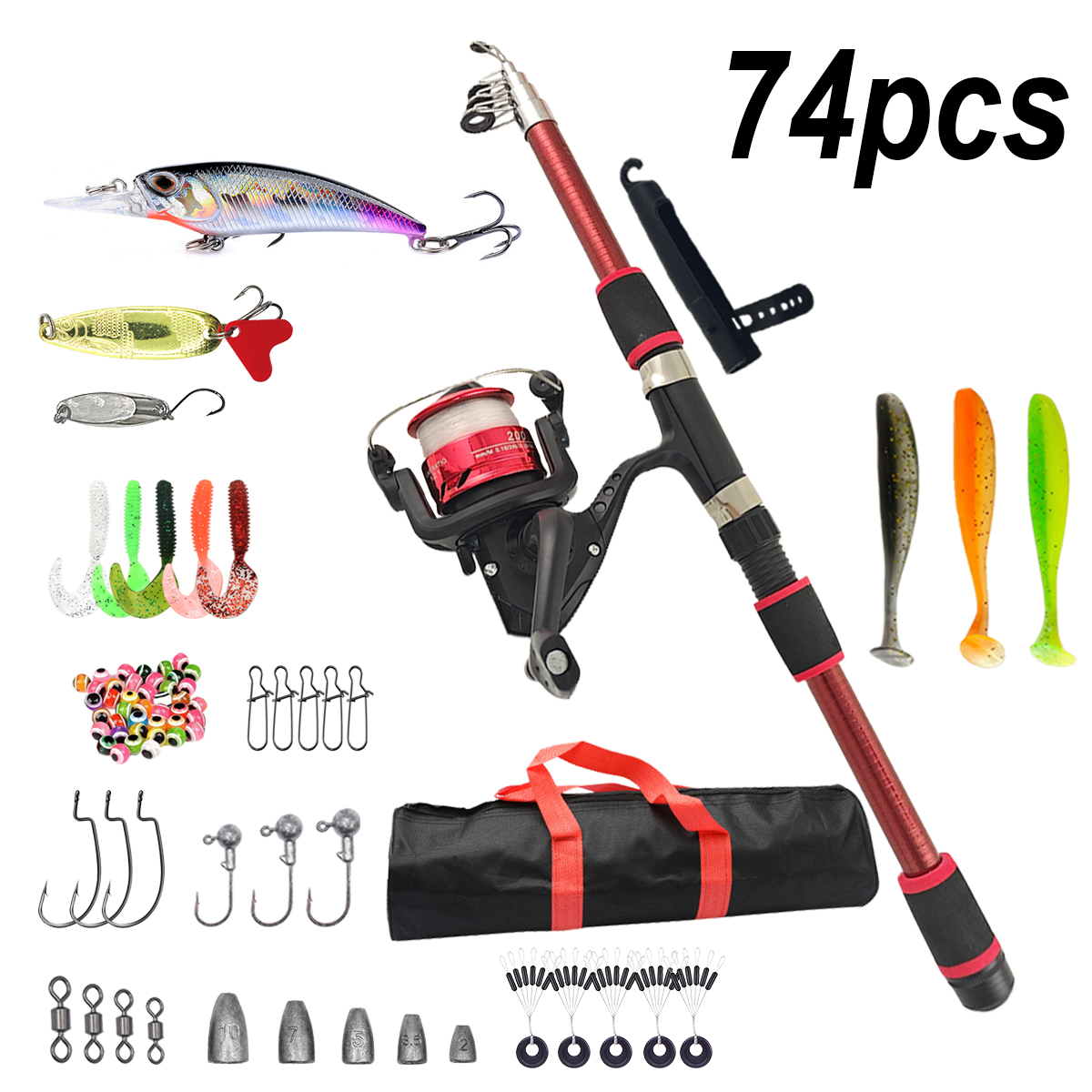 Fishing Pole Set Full Kits Wit - Spincast Reel のレビューと価格
